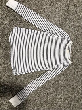 Thread & Supply White Tee with Navy Pinstripes